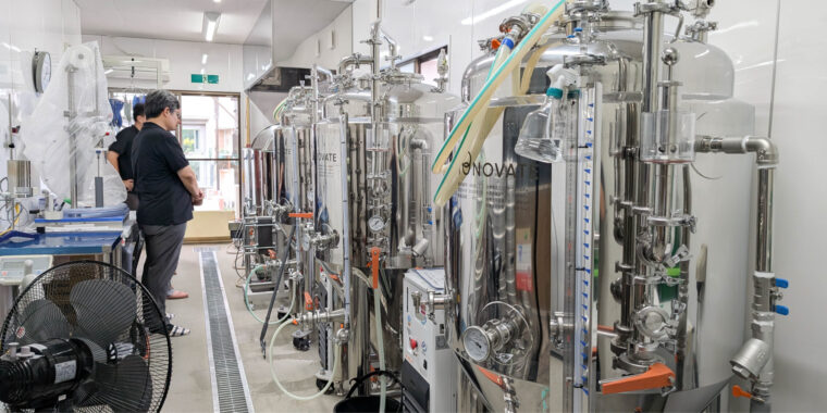 Craft beer brewing equipment set in the brewery