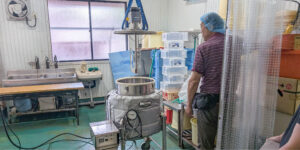 Temperature-controlled tank on the production floor at Kokuhira Miso Brewery