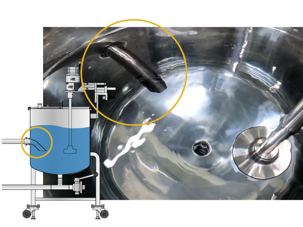 Pipe outlet set below the liquid surface