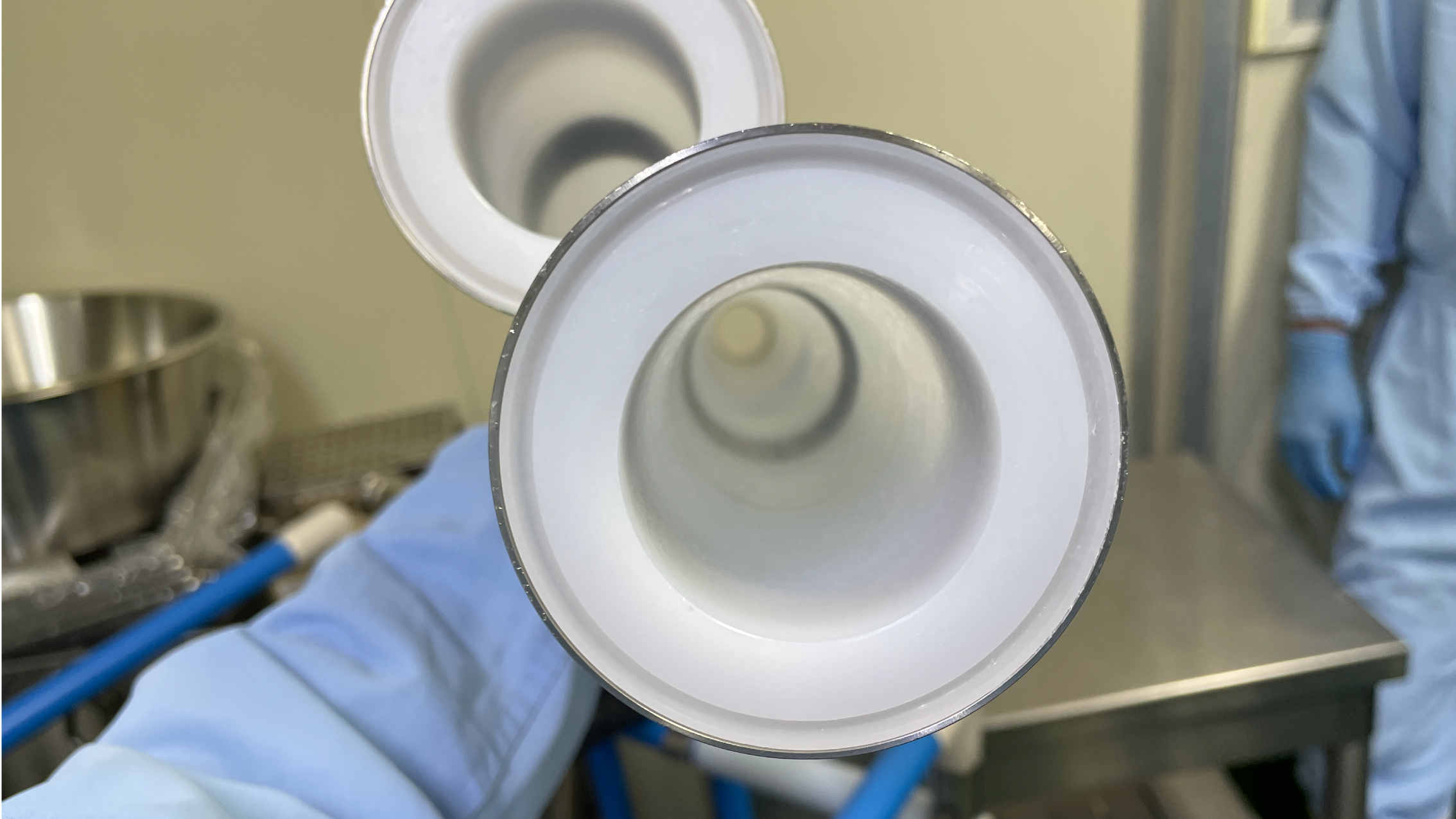 Inside the PFA sanitary piping after cleaning